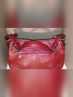 Structured Red Leather Shoulder Bag with Zip Pockets
